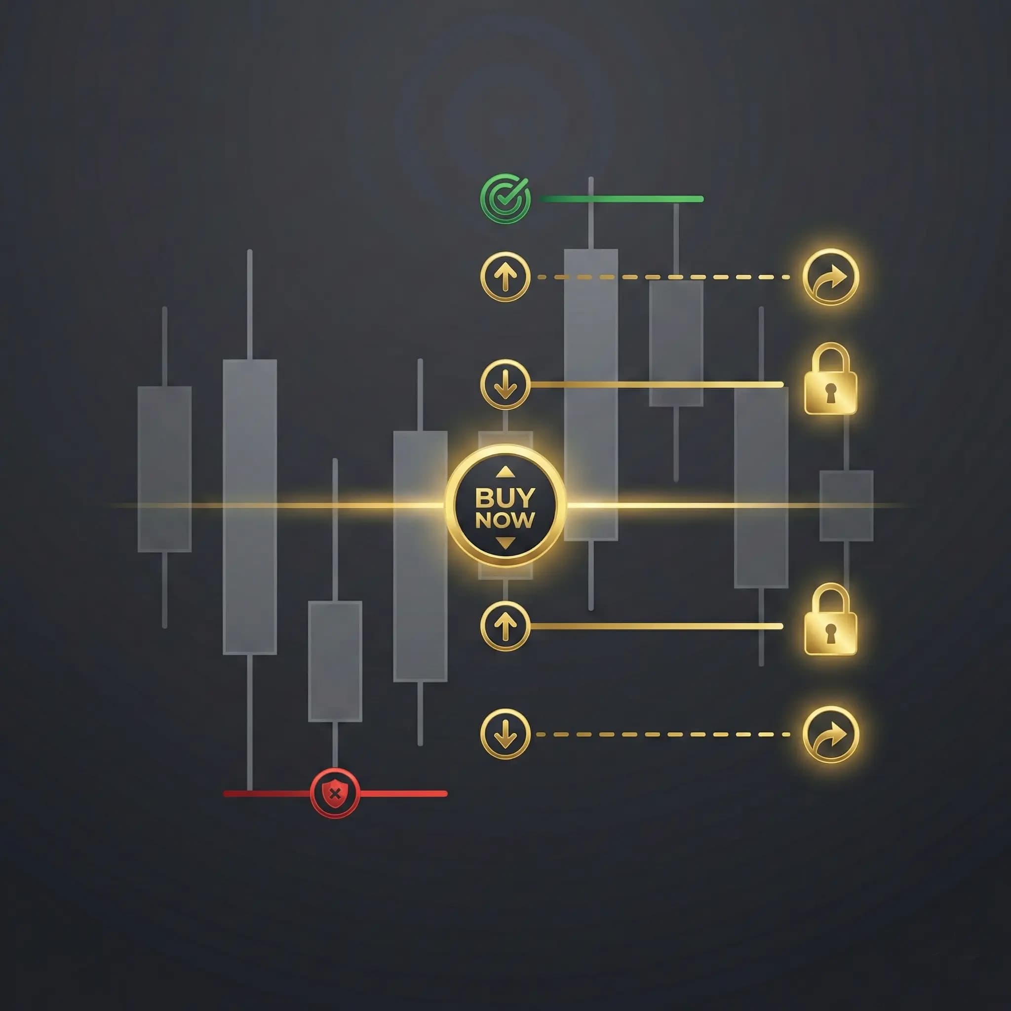 Order types visualization showing market orders, pending orders, and stop loss levels
